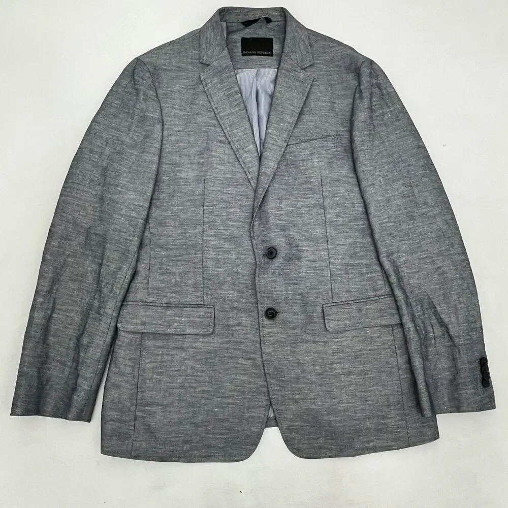 Banana Republic Mens Blazer Jacket Gray‎ 2-Button Single Breasted Long Sleeve